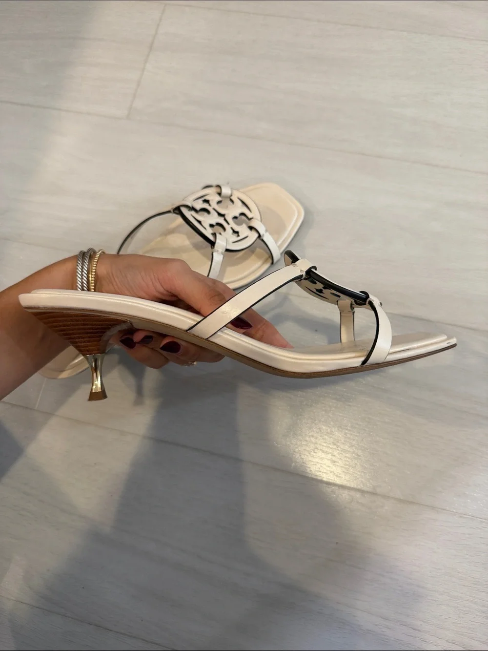 Tory Burch Ivory Logo Slide Mule Heels